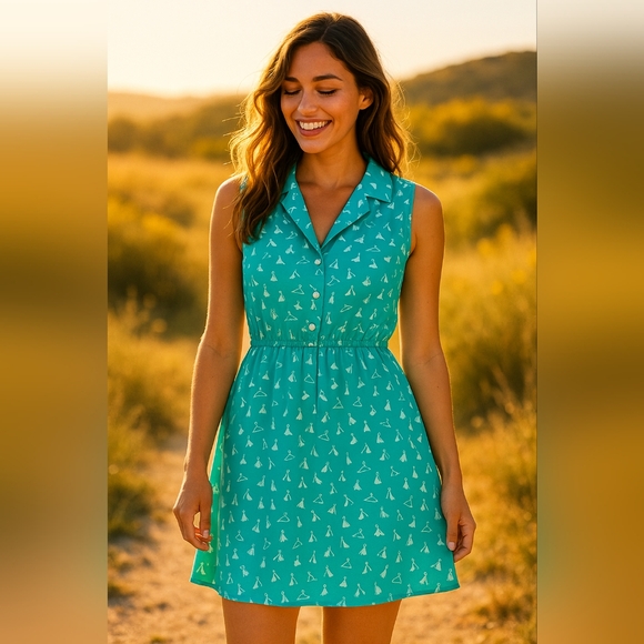 Flying Tomato Size Large Teal Sleeveless Mini Dress w/White Fashionista Pattern - Picture 1 of 6